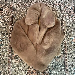 Cropped beige/taupe faux fur jacket in size small
